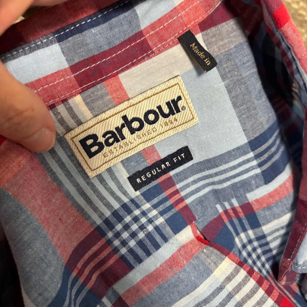 Barbour Men’s Xxl Button Up Short Sleeve Madras Plaid Shirt